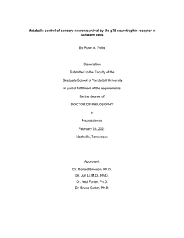 Metabolic Control of Sensory Neuron Survival by the P75 Neurotrophin Receptor in Schwann Cells