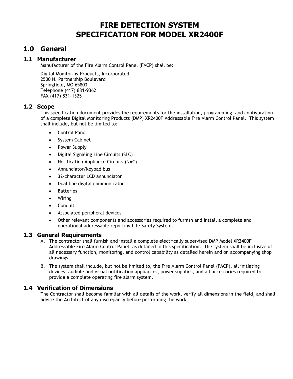 XR200 Intrusion/Access a & E Spec