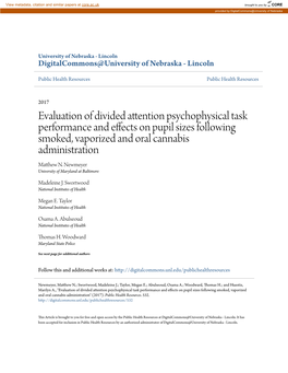 Evaluation of Divided Attention Psychophysical Task Performance and Effects on Pupil Sizes Following Smoked, Vaporized and Oral