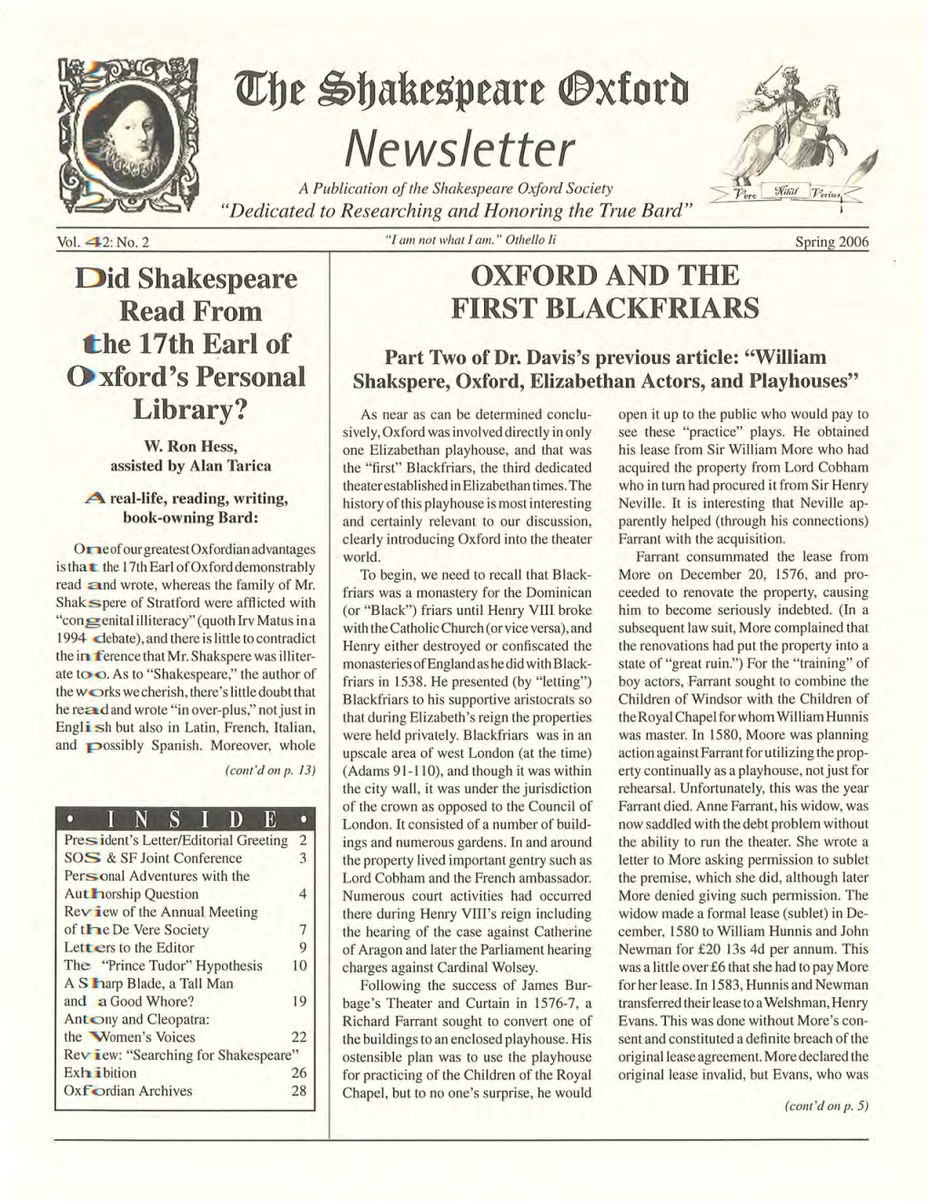 Spring 2006 Shakespeare Oxford Newsletter