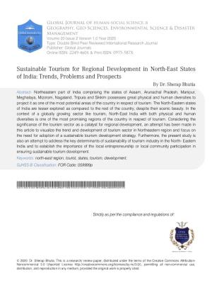 Sustainable Tourism for Regional Development in North-East States of India: Trends, Problems and Prospects by Dr