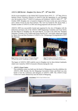 1 ANGVA 2009 Revisit – Donghae City, Korea, 19Th – 20Th June 2014 on His Recent Attendance to the Global NGV Seminar Korea 2