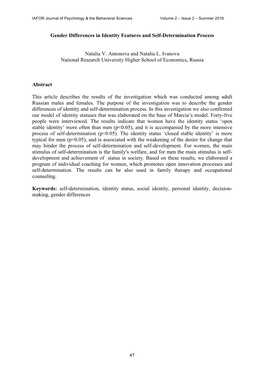 Gender Differences in Identity Features and Self-Determination Process