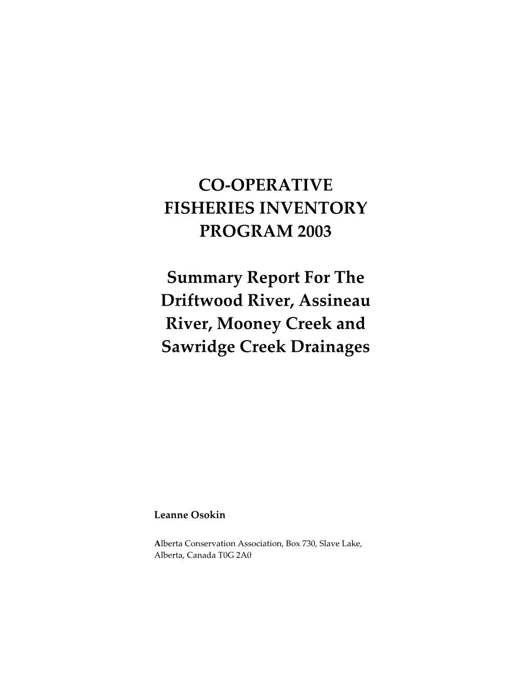 Co-Operative Fisheries Inventory Program 2003