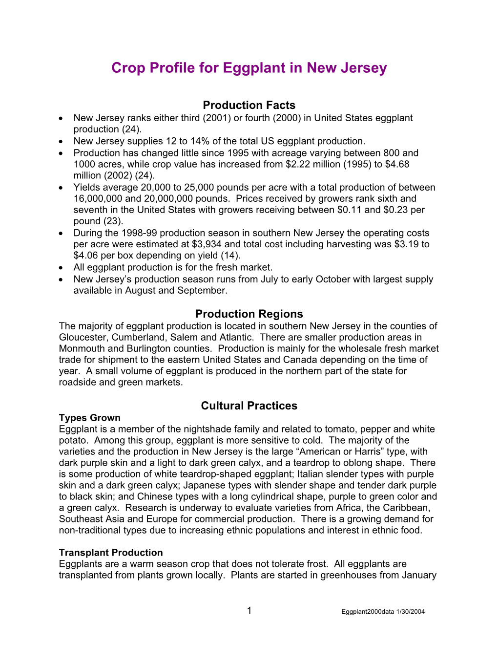 Crop Profile for Eggplant in New Jersey