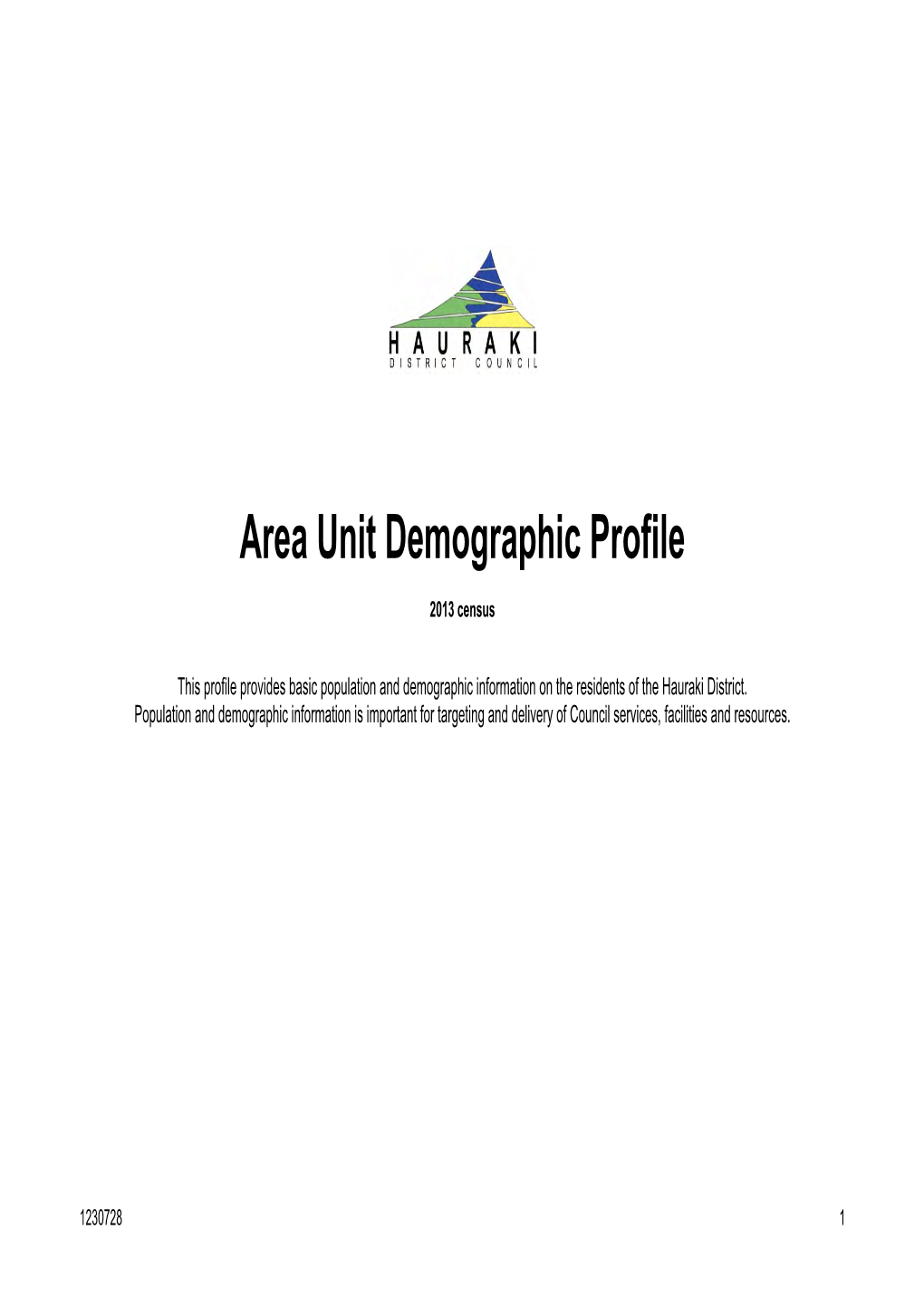 Area Unit Demographic Profile