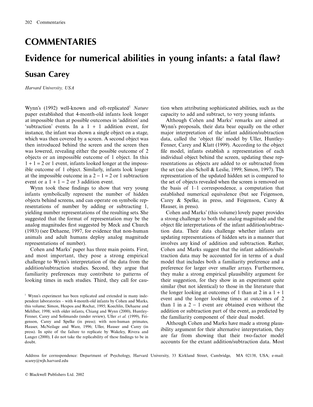 COMMENTARIES Evidence for Numerical Abilities in Young Infants