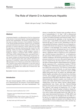 The Role of Vitamin D in Autoimmune Hepatitis