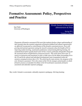 Formative Assessment: Policy, Perspectives and Practice