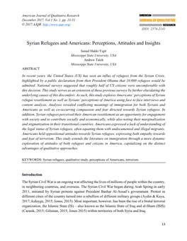 Syrian Refugees and Americans: Perceptions, Attitudes and Insights