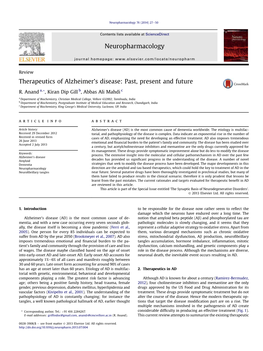 Therapeutics of Alzheimer's Disease: Past, Present and Future