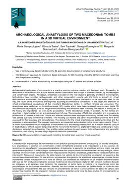 Archaeological Anastylosis of Two Macedonian Tombs in a 3D Virtual