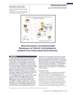Characterization and Antimicrobial Resistance of Listeria Monocytogenes Isolated from Food-Related Environments