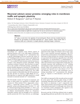 Neuronal Calcium Sensor Proteins: Emerging Roles in Membrane Traffic and Synaptic Plasticity Robert D Burgoyne* and Lee P Haynes