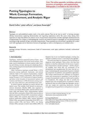 Putting Typologies to Work: Concept Formation, Measurement, And
