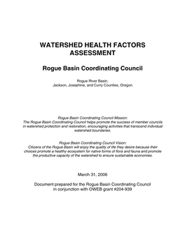 Watershed Health Factors Assessment