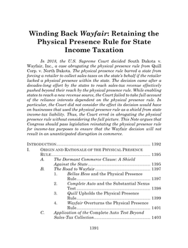 Retaining the Physical Presence Rule for State Income Taxation
