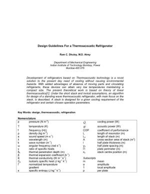 Design Guidelines for a Thermoacoustic Refrigerator Q Q