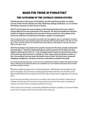 Mass for Those in Purgatory the Catechism of the Catholic Church States