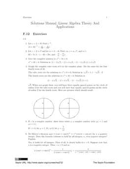 Solutions Manual, Linear Algebra Theory and Applications