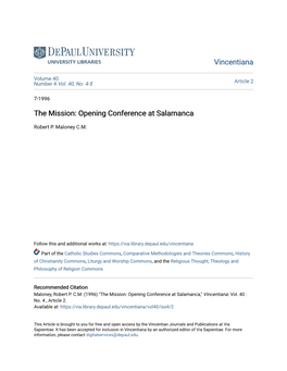 The Mission: Opening Conference at Salamanca