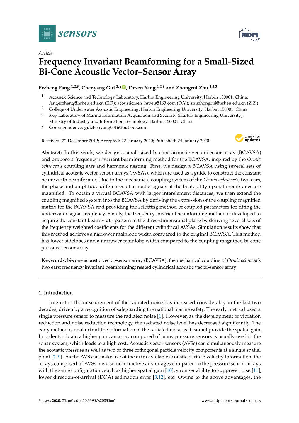 Frequency Invariant Beamforming for a Small-Sized Bi-Cone Acoustic Vector–Sensor Array