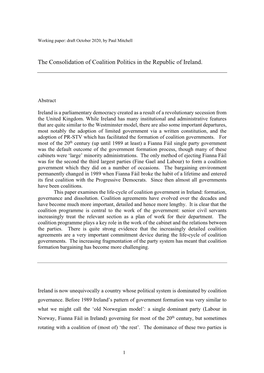 The Consolidation of Coalition Politics in the Republic of Ireland