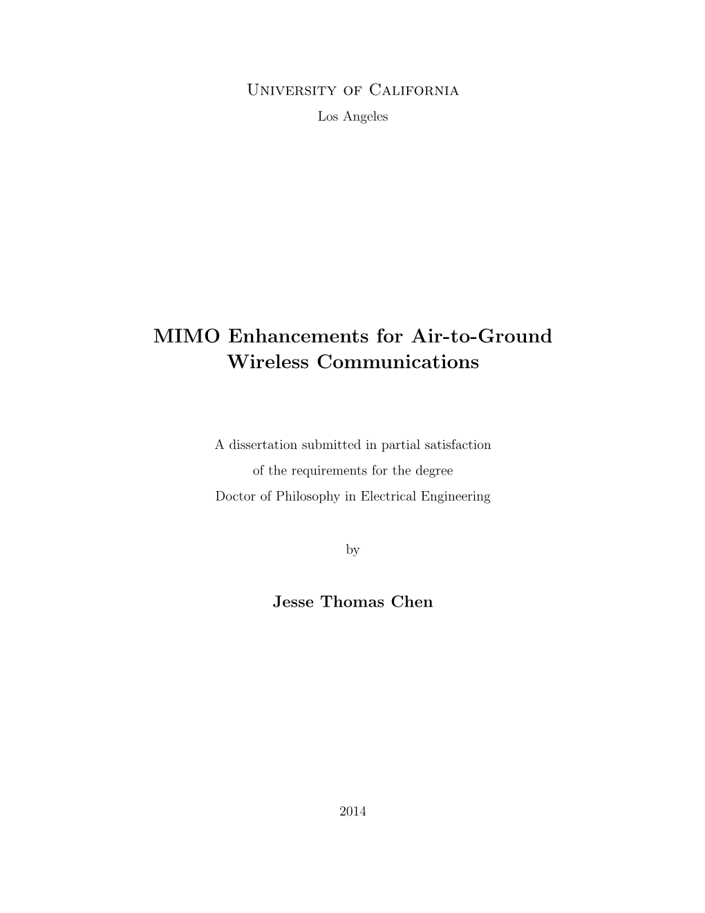 MIMO Enhancements for Air-To-Ground Wireless Communications