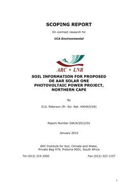 Soil Information for Proposed De Aar Solar One Photovoltaic Power Project, Northern Cape