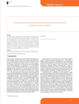 Transnational Marriages and Second-Generation Women's