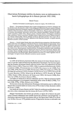 Observations Floristiques Inédites De Plantes Rares Ou Intéressantes Du Bassin Hydrographique De La Semois (Période 1992-1994)