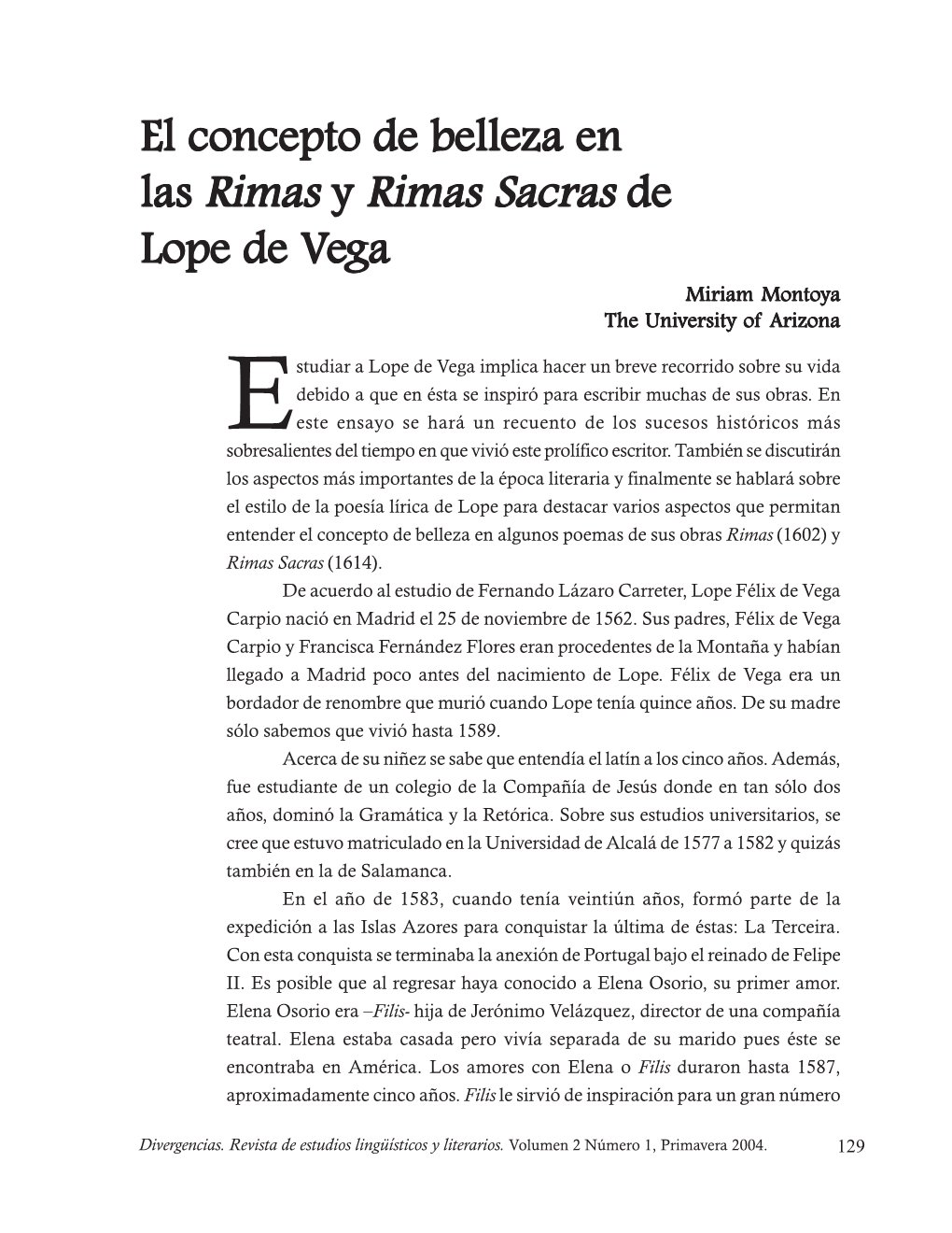 El Concepto De Belleza En Las Rimas Y Rimas Sacras De Lope De Vega Miriam Montoya the University of Arizona