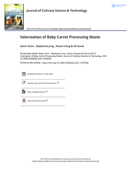 Valorization of Baby Carrot Processing Waste