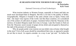 45. REASONS for WINE TOURISM in BULGARIA M. Pereviazko, K.O