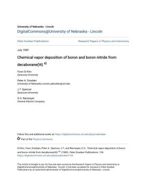 Chemical Vapor Deposition of Boron and Boron Nitride from Decaborane(L4) A)