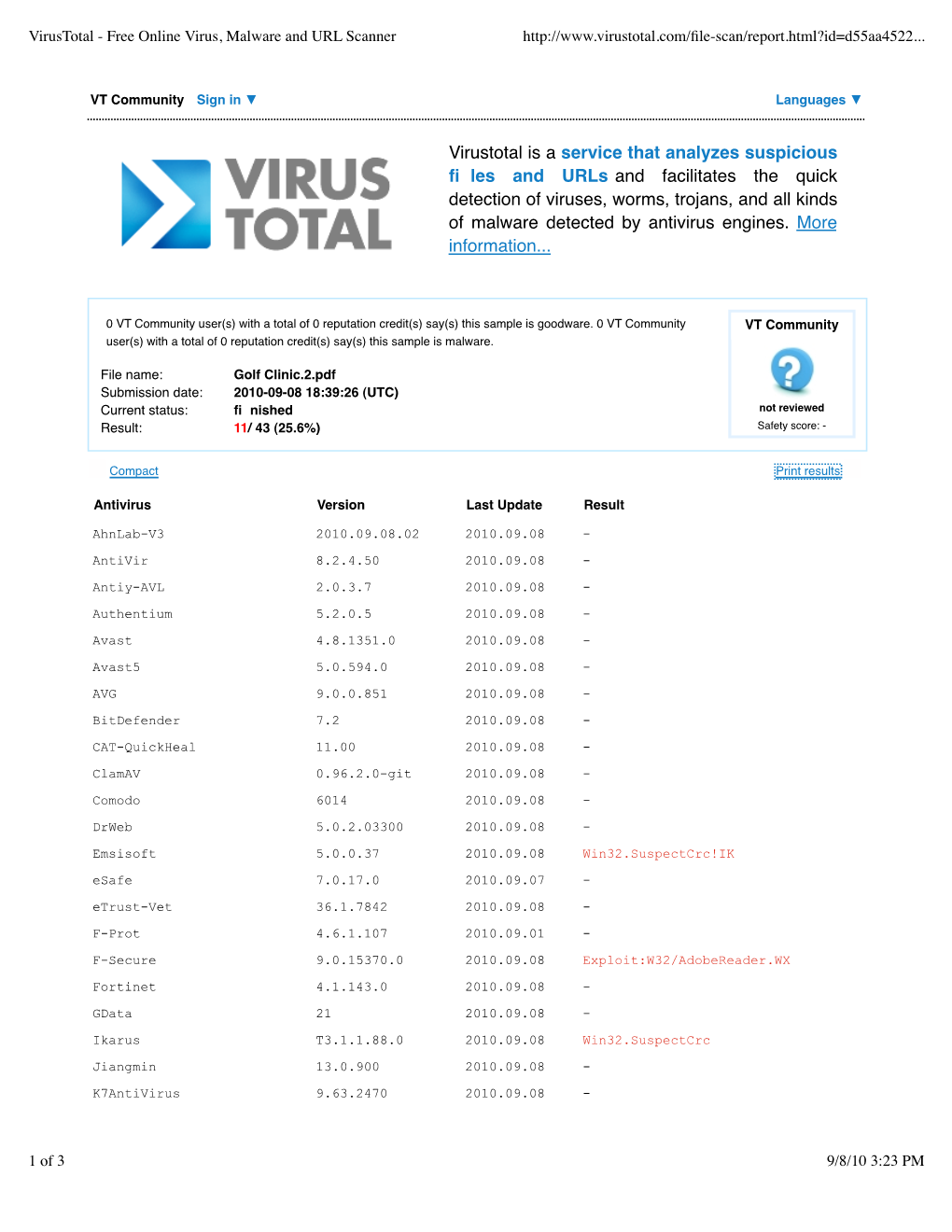 Virustotal - Free Online Virus, Malware and URL Scanner