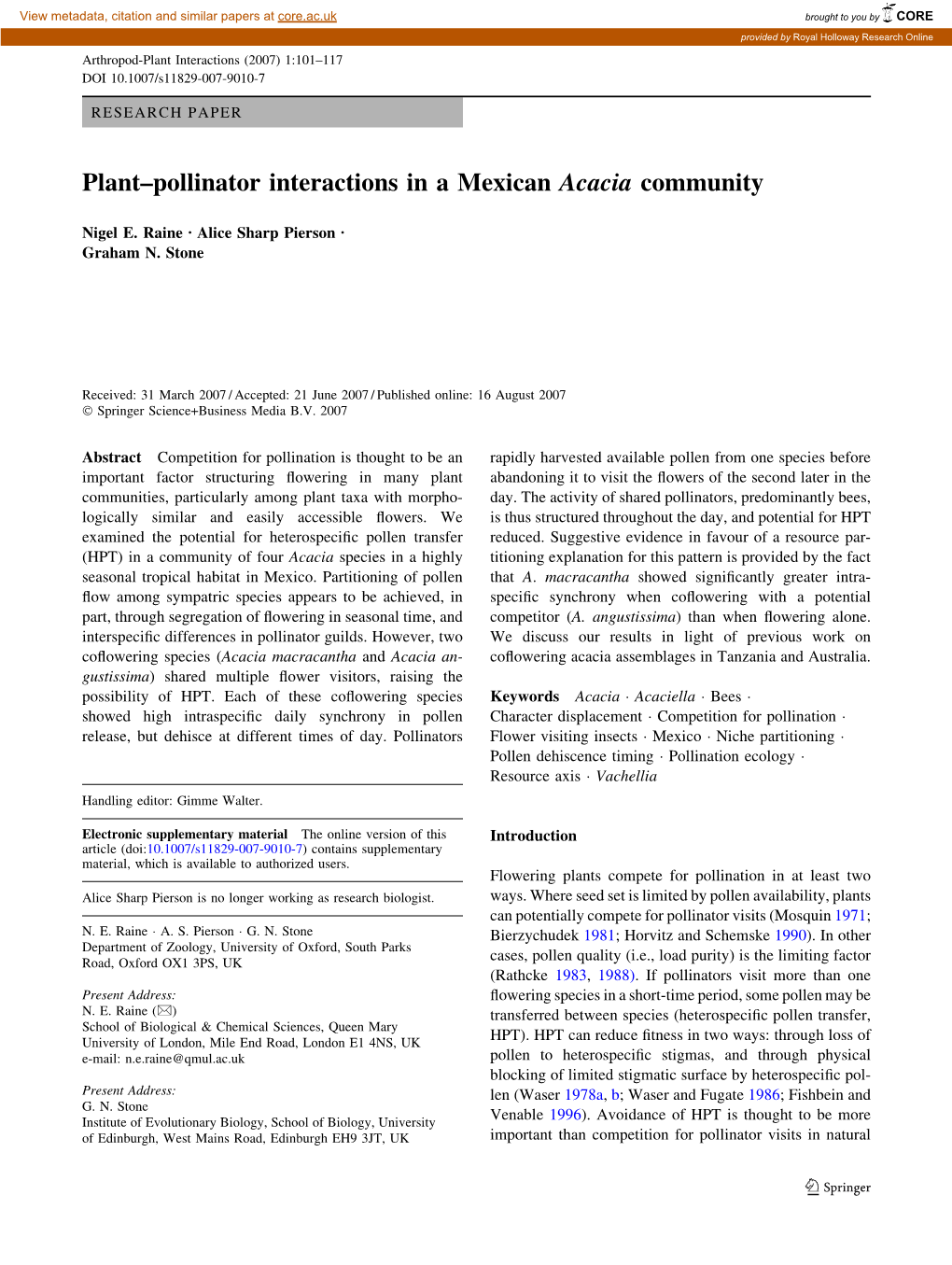 Plant–Pollinator Interactions in a Mexican Acacia Community