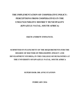 The Implementation of Cooperative Policy: Perceptions from Cooperatives in the Umgungundlovu District Municipality (Kwazulu-Natal, South Africa)