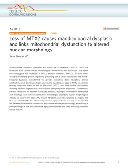 Loss of MTX2 Causes Mandibuloacral Dysplasia and Links Mitochondrial Dysfunction to Altered Nuclear Morphology