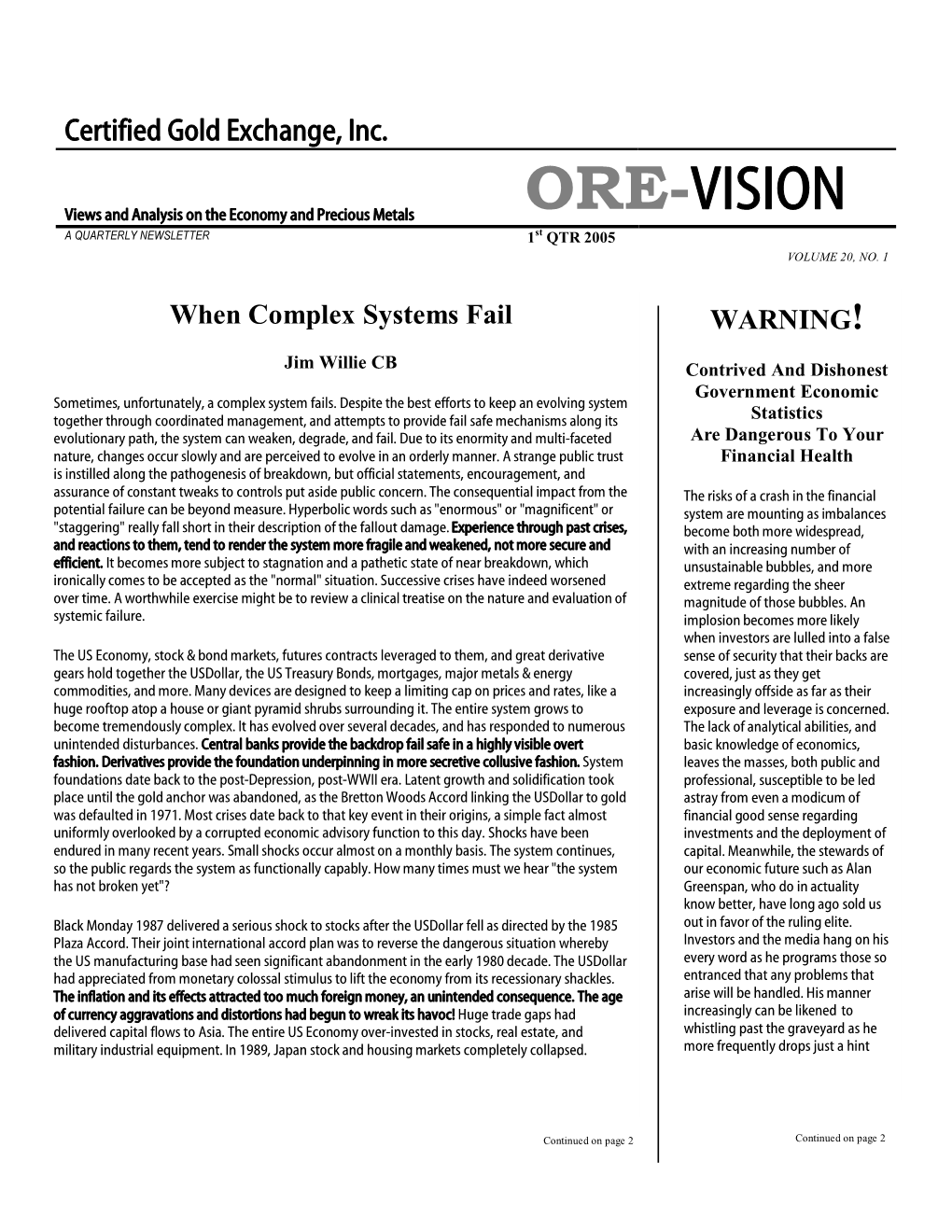 ORE-VISION a QUARTERLY NEWSLETTER 1St QTR 2005 VOLUME 20, NO