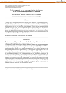 Preliminary Study on the Ecomorphological Signification of the Sound-Producing Complex in Carapidae