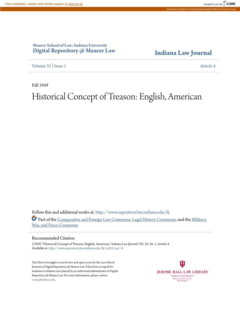 Historical Concept of Treason: English, American
