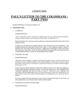 Paul's Letter to the Colossians - Part Two