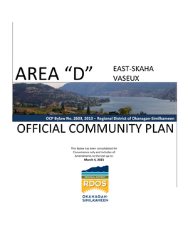 Electoral Area "D" Official Community Plan Bylaw No. 2603, 2013