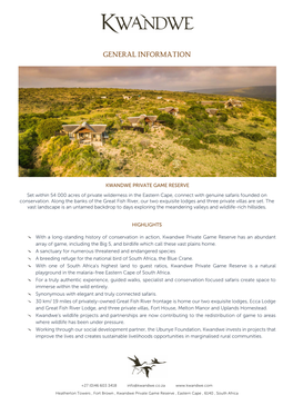 KWANDWE PRIVATE GAME RESERVE Set Within 54 000 Acres of Private Wilderness in the Eastern Cape, Connect with Genuine Safaris Founded on Conservation