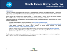 Climate Change-Glossary of Terms Climate Change Committee, Spring 2018