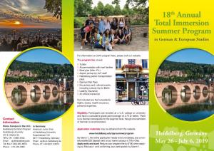 18Th Annual Total Immersion Summer Program in German & European Studies