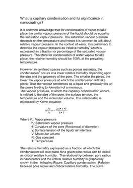 What Is Capillary Condensation and Its Significance in Nanocoatings?