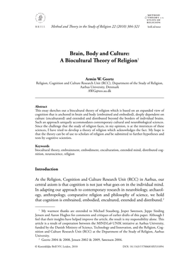 Brain, Body and Culture: a Biocultural Theory of Religion1