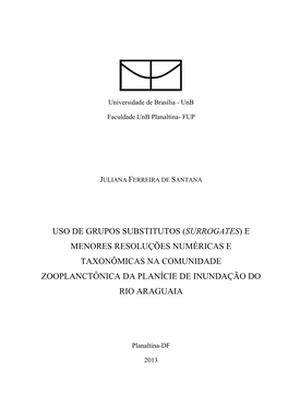 Uso De Grupos Substitutos (Surrogates) E Menores Resoluções Numéricas E Taxonômicas Na Comunidade Zooplanctônica Da Planície De Inundação Do Rio Araguaia